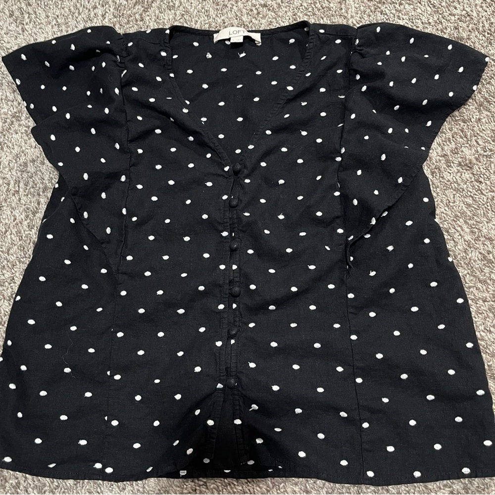 LOFT Black and White Polka Dot Blouse size small